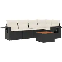 vidaXL 6-tlg. Garten-Sofagarnitur mit Kissen Schwarz Poly Rattan