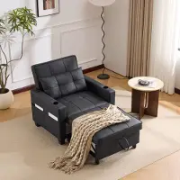 STILVORA Sofa-Liegestuhl Mit Getränkehaltern und USB Anschluss Einzel-Schlafsofa mit 3-in-1 Ausziehbares Schlafstuhl perfekt für kleine Räume, Sessel , Schwarz