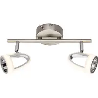 Globo Lighting LED Strahler Metall Nickel matt, verchromt, Kunststoff satiniert, Kippschalter, LxBxH: 300x100x165mm, inkl. 2x LED 5W 230V, 400lm Source, 310lm Output, 3000K