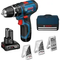 Bosch Akku-Schlagbohrschrauber Professional GSB 12V-15, 2 Akkus (2Ah & 4Ah), Ladegerät & Zubehör-Set - 06019B690G