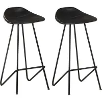 Syfax Barhocker 2 Stk. Schwarz Echtleder