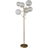 Casa Padrino Luxus Halogen Stehleuchte Messingfarben 25 x 51 x H. 130 cm - Metall Stehlampe mit runden Glas Lampenschirmen - Luxus Kollektion