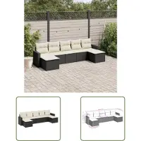 The Living Store 7-tlg. Garten-Sofagarnitur mit Kissen Schwarz Poly Rattan