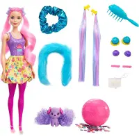 Mattel HBG39 - Barbie - Color Reveal - Hair Puppe mit Stylingzubehör, Glitzerpink, Cupcake