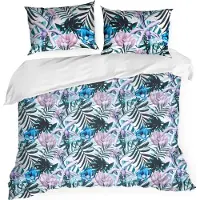 Eurofirany Bettwäsche Kissenbezug Bettbezug 200x220cm weiß dunkelgrün Botanish 3tlg Set