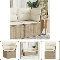 The Living Store Garten-Ecksofa mit Kissen Beige Poly Rattan