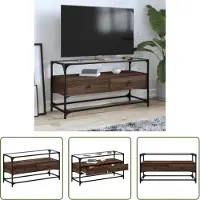 The Living Store TV-Schrank mit Glasplatte Braun Eiche 98x35x51 cm Holzwerkstoff
