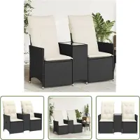 The Living Store Gartensofa 2-Sitzer Verstellbar mit Tisch Schwarz Poly Rattan