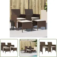 The Living Store Gartensofa 2-Sitzer mit Tisch und Hockern Braun Poly Rattan