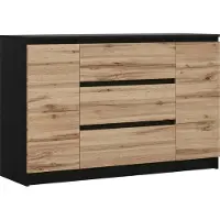 3Xeliving Kommode, Mattschwarz, Wotan-Eiche, 120 x 78 x 39 cm, 2 Türen, 3 Schubladen