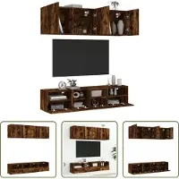The Living Store 5-tlg. Wohnwand Räuchereiche Holzwerkstoff
