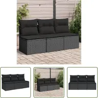 The Living Store Gartensofa mit Kissen 3-Sitzer Schwarz Poly Rattan
