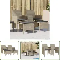The Living Store Gartensofa 2-Sitzer mit Tisch und Hockern Hellgrau Poly Rattan