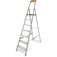 Drabest | Aluminium Haushaltsleiter - MAX 7 Stufen - Arbeitshöhe 3,47 m, - Breite Stufen 120 mm - Belastbarkeit 150 kg - Werkzeugablage