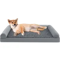 Costway XL Orthopädisches Hundebett groß, Hundesofa mit Hundekissen, Abnehmbarer waschbarer Bezug, erhöhte Ränder, Hundecouch, Grau