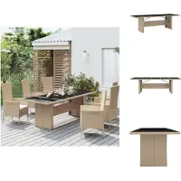 vidaXL Gartentisch mit Glasplatte Beige Poly Rattan & Hartglas - Gartentische