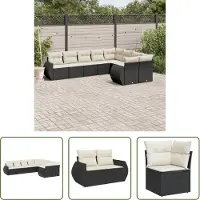 The Living Store 9-tlg. Garten-Sofagarnitur mit Kissen Schwarz Poly Rattan