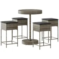 Syfax 5-tlg. Gartenbar-Set mit Kissen Grau Poly Rattan