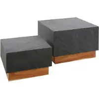 Furnlux Classic FURNLUX Couchtisch Blox Anthrazit Und Akazie 58cm (2tlg.) / Hauptfarbe: Schwarz / Abmessungen: 58 x 40 x 58 cm