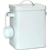 Relaxdays 2 x Metallbox, 6,5 L Aufbewahrungsbox mit Dosierhilfe, Tierfutter & Lebensmittel, luftdicht, Waschpulverdose, weiß