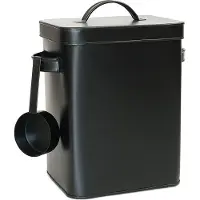 Relaxdays 2 x Metallbox, 6,5 L Aufbewahrungsbox mit Dosierhilfe, Tierfutter & Kaffee, luftdicht, Waschpulverdose, schwarz