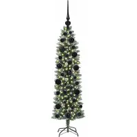 vidaXL Künstlicher schlanker Weihnachtsbaum Grün und Weiß 120 cm