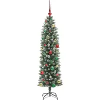vidaXL Künstlicher schlanker Weihnachtsbaum Grün und Weiß 150 cm