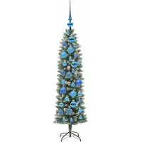 vidaXL Künstlicher schlanker Weihnachtsbaum Grün und Weiß 120 cm