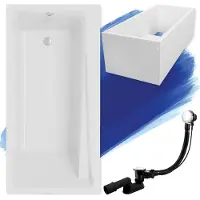 Polimat Badewanne Rechteck 140x70 mit Wannenträger, Ablaufgarnitur & Füßen GRATIS | Komplettset 4in1 Original Acryl Wanne Siphon | BADLAND ELZA