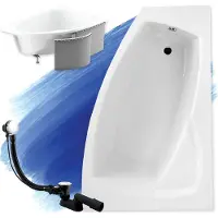 Polimat Eckbadewanne Badewanne Frida RECHTS 160x105 mit Ablaufgarnitur, Füßen und Styroporverkleidung GRATIS
