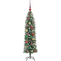 vidaXL Künstlicher schlanker Weihnachtsbaum Grün und Weiß 120 cm