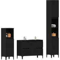 vidaXL Badezimmermöbel-Set 3 stk. Schwarz Eichen-Optik