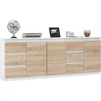 VBChome Zwei Kommode 80 x 35 x 75 cm und 120 x 35 x 75 cm mit 6 Schubladen und 3 Türen Weiß - Eiche Sonoma Grifflose Schubladenkommode Schlafzimmer