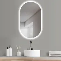 PonteSino HOKO LED-Badspiegel oval 45x75 cm, rahmenlos mit Anti-Beschlag, satiniertem Rand, 2700–6500 K, Touch, Memory, IP44, hochkant/quer, Venedig