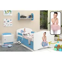 Happy Babies Kinderbett - mit Rausfallschutz Junge 140x70 Bett für Kinderzimmer mit Schublade & Matratze Einzelbett für Kinder Kinder Eigene Grafik -