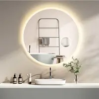 PonteSino HOKO LED-Badspiegel rund 80 cm, rahmenlos mit 3-fach Kosmetikspiegel, Farbwechsel 2700–6500 K, Touch-Schalter und Memory-Funktion, IP44, Hamburg