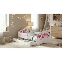 Happy Babies Mobi - Kinderbett 160 x 80 mit Rausfallschutz & Bettkasten Einbett mit Matratze 80x160 Bett für Kinderzimmer Weiss ( nr 2)