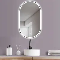 PonteSino HOKO Badspiegel Design Wandspiegel Oval 45x75 cm mit Metallrahmen+LED Wechsel Warmweiß - Kaltweiß - Neutral 2700-6500K.Touch Schalter.Memory. Brescia