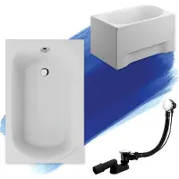 Polimat Badewanne Rechteck 110x70 mit AcrylSchürze, Ablaufgarnitur & Füßen GRATIS | Komplettset 4in1 Original Acryl Wanne Siphon | BADLAND MINI