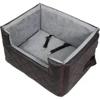BOUTIQUEZOO Hundesitz Auto M 47x40x25 cm | r Autositz für Hunde & Katzen | Kunstleder | Mit Kissen & Leinen | Schwarz