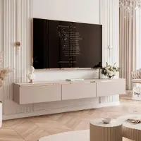 Idohome TV-Lowboard 200 cm, Kaschmir, goldene Zierleiste, Push-to-Open, eleganter TV-Hängeschrank für Wohnzimmer, Fernsehschrank, TV-Schränke SELIA
