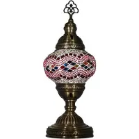Halay Türkische Tischlampe mit 13 cm Mosaik-Glaskugel in Rot/Multicolor – Handgemachte orientalische Lampe