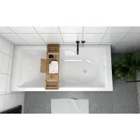 ECOLAM große Badewanne TAMI 200x90 cm Doppelbadewanne Wanne Acrylwanne Rechteck + Bambusablage + Styroporverkleidung befliesbar + Ablaufgarnitur SET