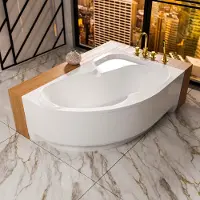 ECOLAM Badewanne Wela 150x100 cm rechts Eckbadewanne Acrylwanne rutschfest Acryl Sanitäracryl + Acrylschürze Ablaufgarnitur Füße Silikon Set