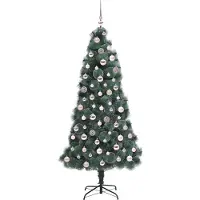 vidaXL Künstlicher vorbeleuchteter Weihnachtsbaum mit Kugelset Grün
