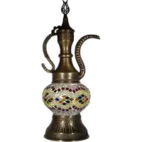 Halay Ostasiatische Mosaik Tischlampe (Türkische Ibrik) Ø 13 cm, handgefertigt, mit Messingbeschlag, 40 Watt max.