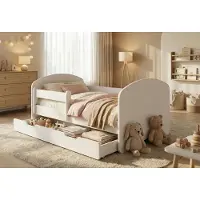Happy Babies Kinderbett 140x70 Weiß mit Matratze & Schublade – Komplettbett mit Lattenrost, Rausfallschutz – Massiv & Stabil bis 95 kg