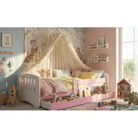 Happy Babies Kinderbett – mit Matratze, Schublade und Sicherheitsgitter, 80 x 160 cm, Mädchen- und Jugendbett, Jungenbett, mit Herzausschnitt