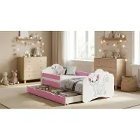 Happy Babies Kinderbett Mobi - Mit Matratze & Schublade und Rausfallschutz, 80x160, Mädchen Kinderbetten & Jugendbett Jungen Kids Bed ( nr 12)