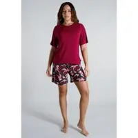 Tom Tailor Shorty , Damen, Gr. 46, Single Jersey, rot, mittel, allover, Single Jersey, Obermaterial: 95% Viskose, 5% Elasthan, bequem kurz, Rundhals, Homewear-Sets Shorty, atmungsaktiv, Viskosenmix